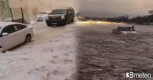 Cronaca meteo – Violenti temporali e grandine epocale in Arabia Saudita, interi centri abitati sepolti. Video