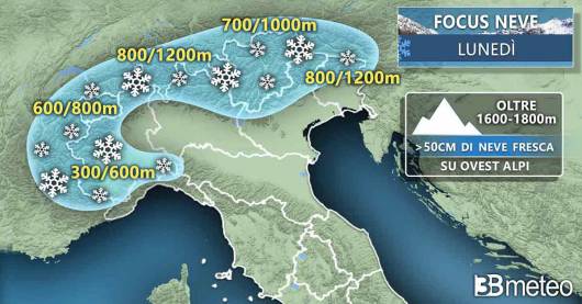 Meteo – Nordovest: lunga fase di maltempo da lunedì, neve abbondante sulle Alpi