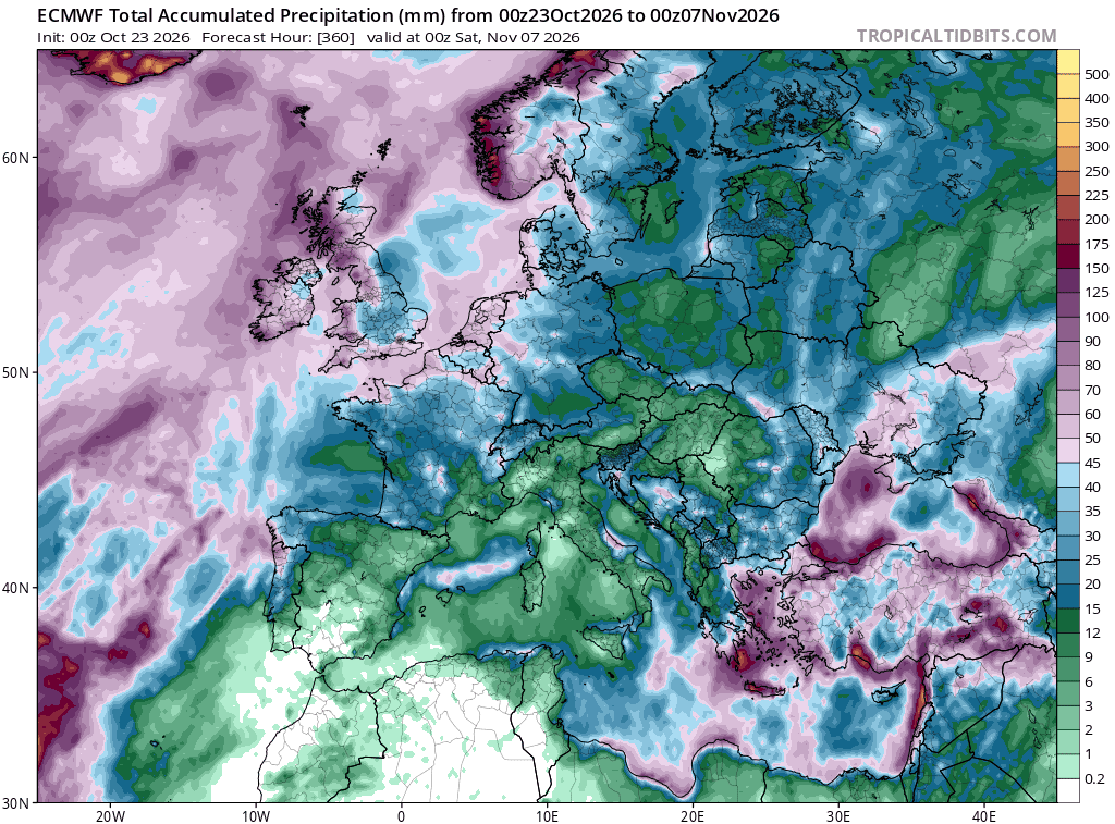 Aria fredda da Est a Novembre: le zone dove pioverà di più 6 ecmwf apcpn eu 84 lk