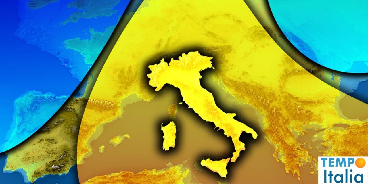 Mappa delle condizioni meteo in Italia con colori che indicano temperature e precipitazioni.